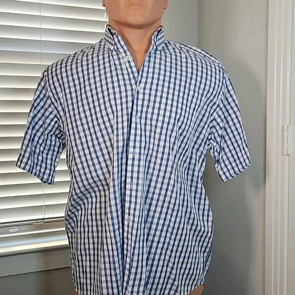 Peter Millar Short Sleeve Button Down Sport Shirt Blue White XXL